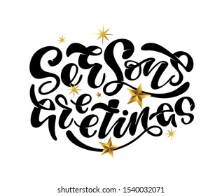 Seasons Greetings - Happy New Year - Winter Holidays - hand drawn doodle lettering poster banner art. Merry Christmas - holly jolly lettering postcard.