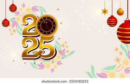 Seasons Greetings and Happy New Year 2025  background. Vector illustration