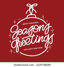 Seasons greetings. Happy winter holidays postcard. Merry Christmas and happy new year lettering. Holly jolly. Merry and bright. 