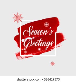 'Season's greetings' holiday sign text over abstract red brush paint background vector illustration.