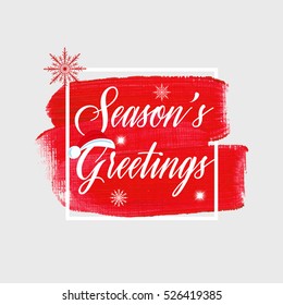 'Season's greetings' holiday sign text over abstract red brush paint background vector illustration.