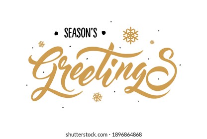 Season's Greetings lettering brush. Calligraphy vector banner gold color