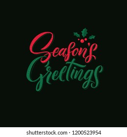 Season's Greetings. Merry Christmas Calligraphy. Greeting CardTypography on Square Dark Background