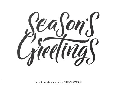 Season's Greetings. Merry Christmas vector lettering, Holiday hand drawn black calligraphy for your design. White background.