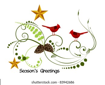 Season's greetings red cardinal birds