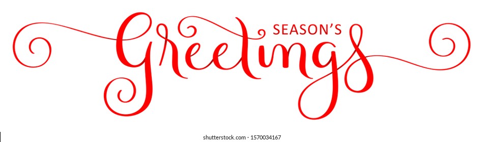 SEASON'S GREETINGS red vector ribbon-effect brush calligraphy with flourishes