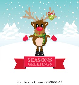 Seasons Greetings Reindeer on Snowy Background