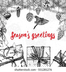 Season's greetings, text design. Handdrawn  typography. For  banner, greeting card, gifts.