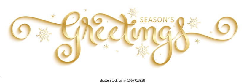 SEASON'S GREETINGS vector brush calligraphy with flourishes and snowflakes