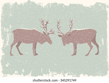 Season's greetings vector card with reindeer in retro style