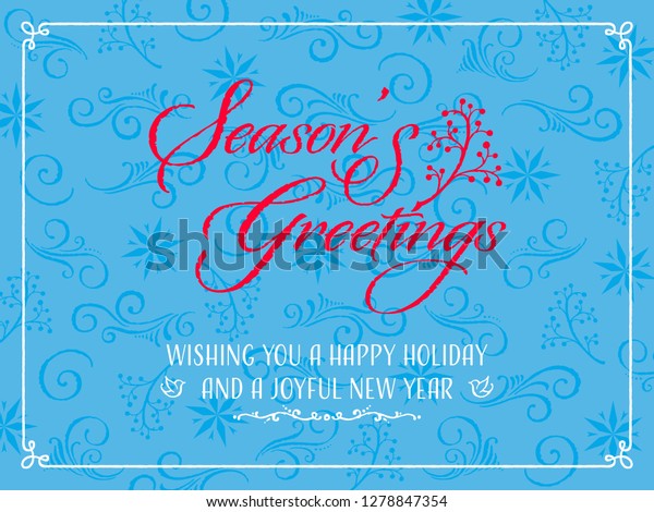 season\'s greetings\
vector graphics card on a blue decorative background with\
ornamental vintage style typography\
