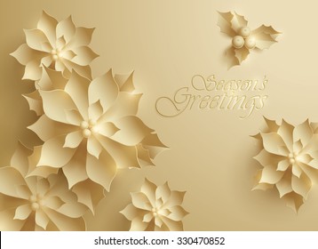 Seasons Greetings. Vector paper graphic of Christmas flower.