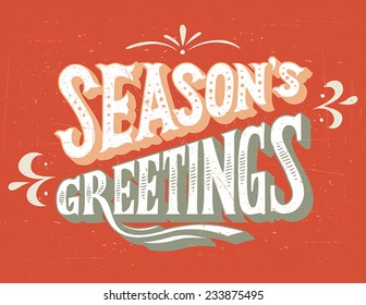 Seasons greetings vintage hand-lettering retro card