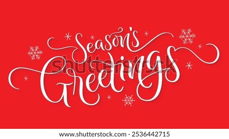 SEASON'S GREETINGS white vector brush calligraphy banner on red background