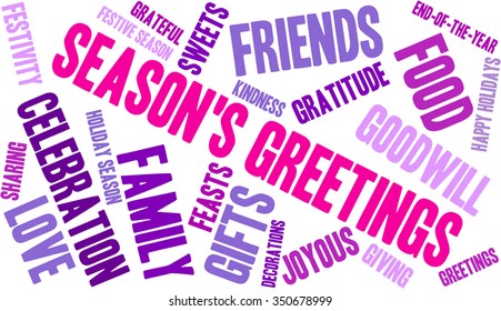 Season's Greetings word cloud on a white background. 