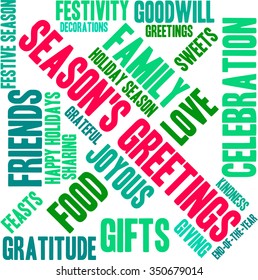 Season's Greetings word cloud on a white background. 