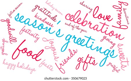 Season's Greetings word cloud on a white background. 