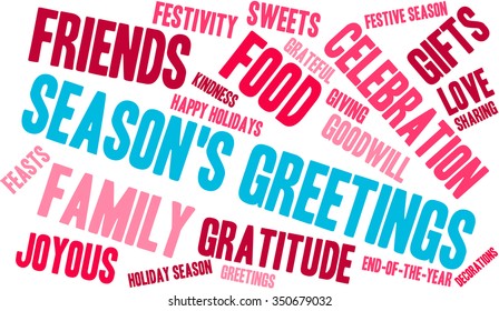 Season's Greetings word cloud on a white background. 