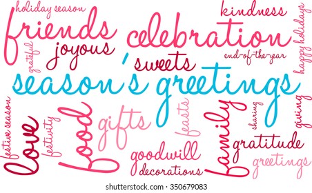 Season's Greetings word cloud on a white background. 