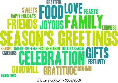 Season's Greetings word cloud on a white background. 
