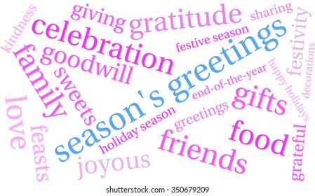 Season's Greetings word cloud on a white background. 