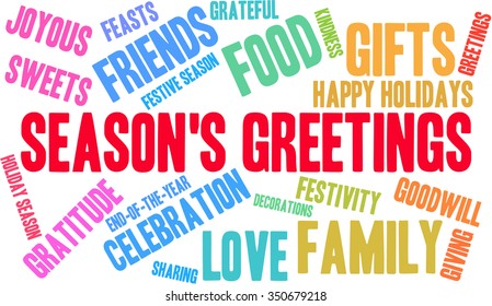 Season's Greetings word cloud on a white background. 