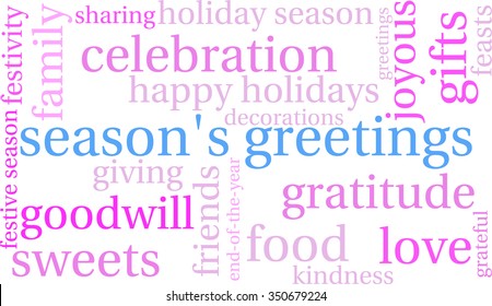 Season's Greetings word cloud on a white background. 