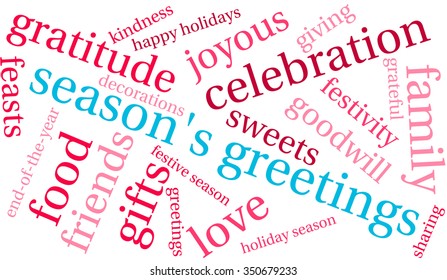 Season's Greetings word cloud on a white background. 