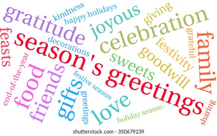 Season's Greetings word cloud on a white background. 