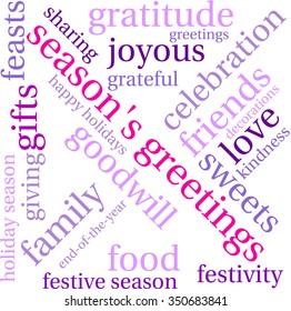 Season's Greetings word cloud on a white background. 