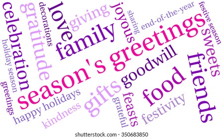 Season's Greetings word cloud on a white background. 