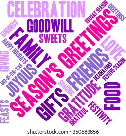 Season's Greetings word cloud on a white background. 