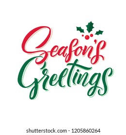 Season's Gretings. Merry Christmas vector text Calligraphic Lettering design card template. Creative typography for Holiday Greeting Gift Poster. Calligraphy Font style Banner.