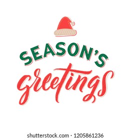 Season's Gretings. Merry Christmas vector text Calligraphic Lettering design card template. Creative typography for Holiday Greeting Gift Poster. Calligraphy Font style Banner.