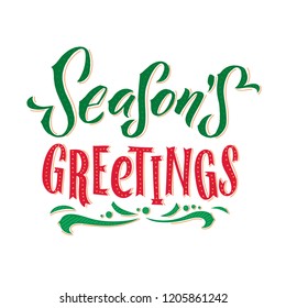 Season's Gretings. Merry Christmas vector text Calligraphic Lettering design card template. Creative typography for Holiday Greeting Gift Poster. Calligraphy Font style Banner.