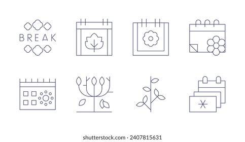 Seasons icons. Editable stroke. Containing spring break, calendar, plant, spring, tree branch, seasons.