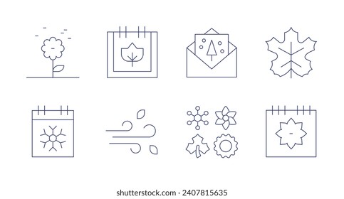 Seasons icons. Editable stroke. Containing pollen, autumn, spring, calendar, wind, greeting card, maple leaf, season.