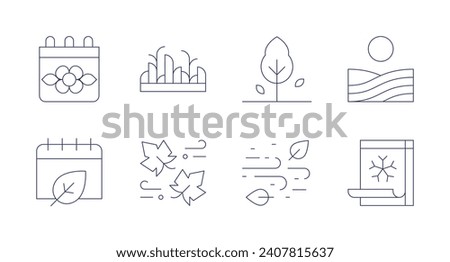 Seasons icons. Editable stroke. Containing spring break, grass, calendar, windy, autumn, spring, wind.