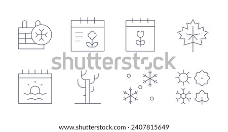 Seasons icons. Editable stroke. Containing snow, calendar, summer, tree, spring, leaf, snowfall, seasons.