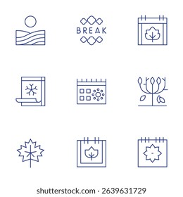 Seasons icons set. Thin Line style, editable stroke. spring break, calendar, plant, autumn, spring, leaf.