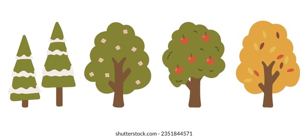 Seasons landscape set vector, abstract season tree vector, seasons illustration, plants vector