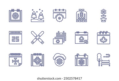 Seasons line icon set. Editable stroke. Vector illustration. Containing winterseason, seasons, spring, ski, calendar, park, trees, snow, jacket, summers, flower.