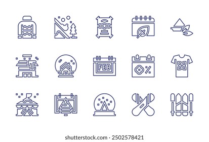 Seasons line icon set. Editable stroke. Vector illustration. Containing calendar, curry, avalanche, ski, circustent, snowball, winter, jumper, spring, date, iceski, tshirt.