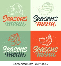 seasons menu calligraphy, cherry, watermelon, peach, banana