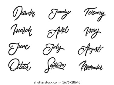 Seasons Months names set black color sign text.