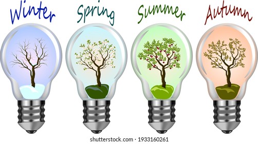 Seasons of nature in color illustration.Four seasons of nature in lighting lamps.