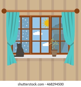 Seasons outside the room. Summer, spring, winter and autumn