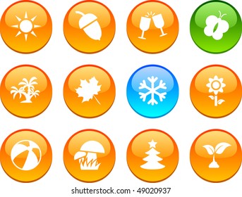 Seasons set of circle glossy icons.