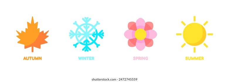 Seasons Set Icons. Flat style. Vector icons.