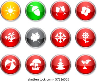 Seasons set of round glossy icons.